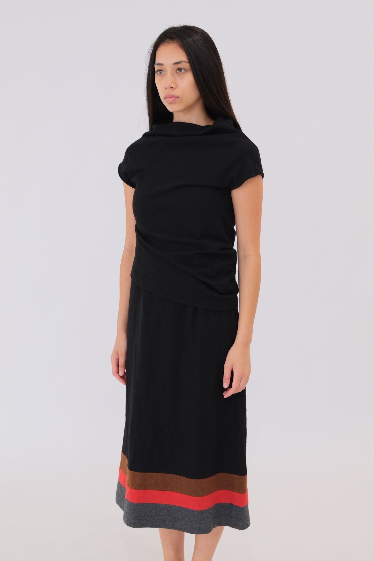 Comme Des Garcons Wool Layered Dress W Stripe Hem