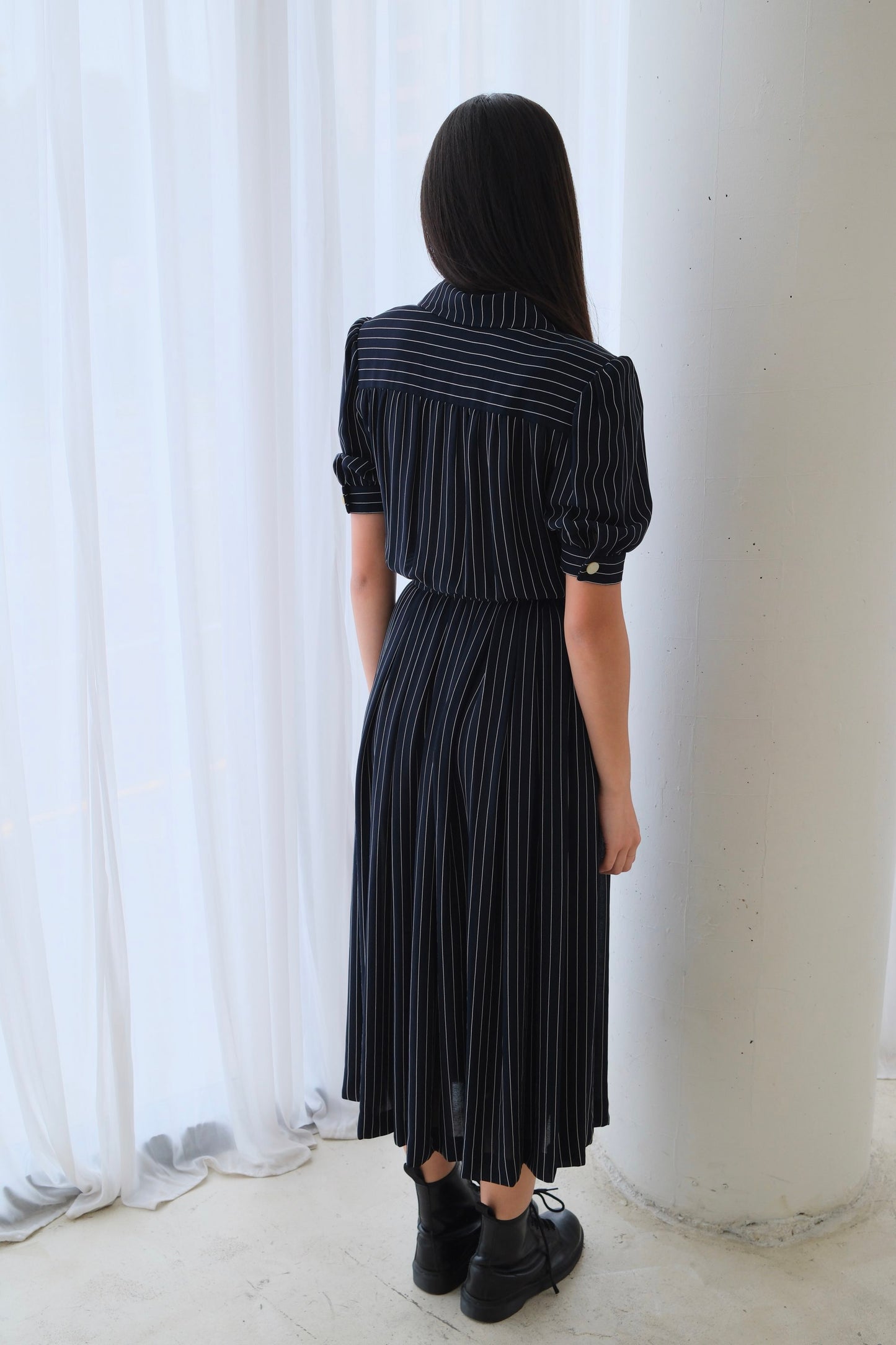 Nina Ricci Stripe SS Button Down pleated Dress