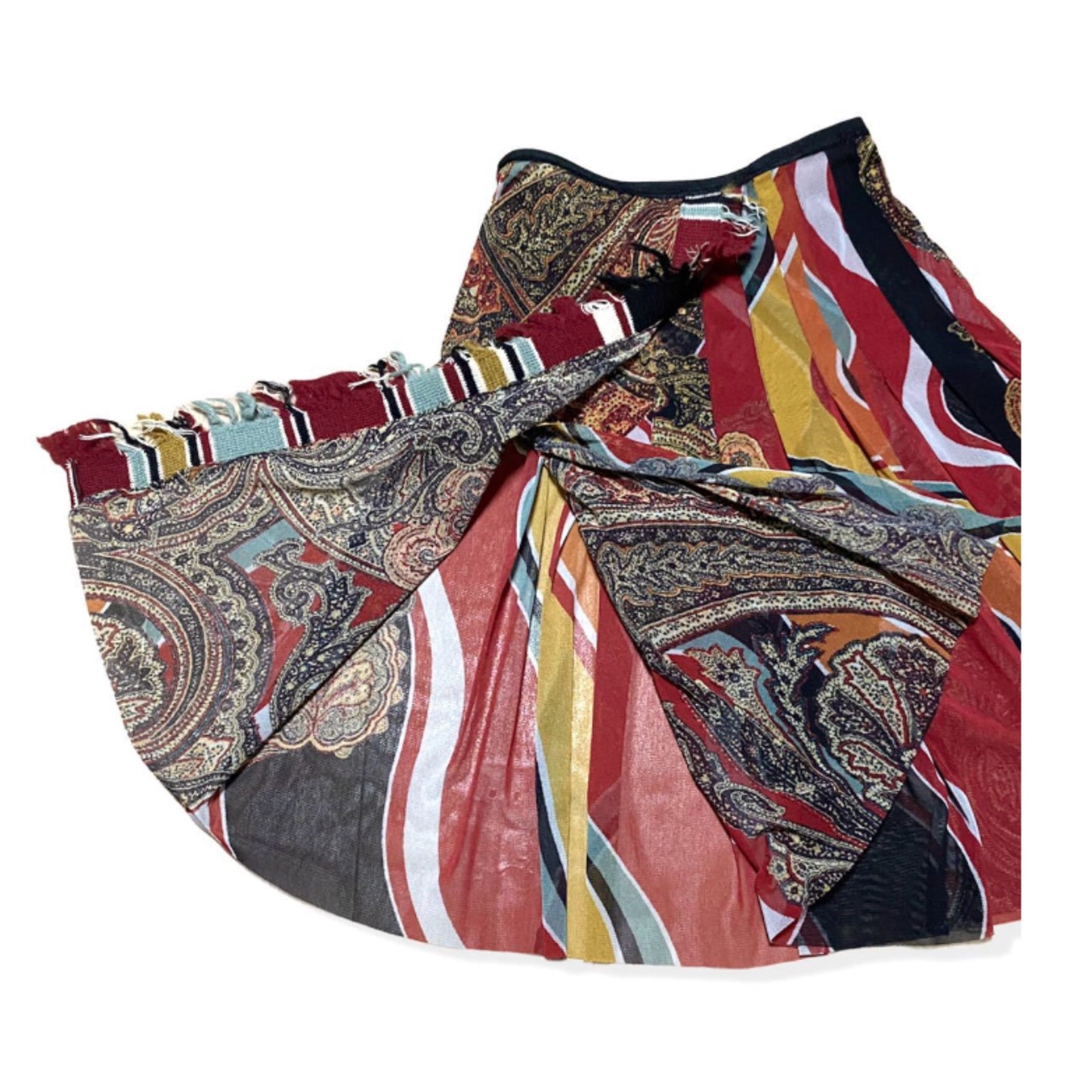 Jean Paul Gaultier Paisley Stripe Mesh Pleated Skirt