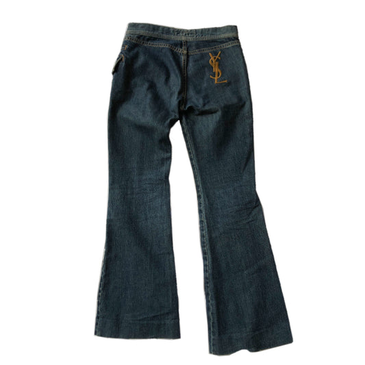 Yves Saint Laurent Low Rise Distressed Denim Flare Jeans