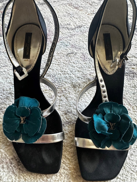 Louis Vuitton Floral Logo Sandal Heels