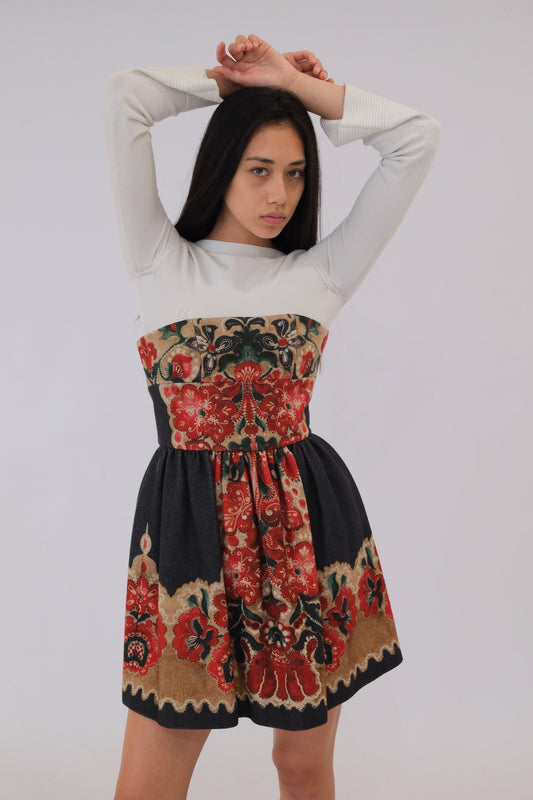 Red Valentino Felt Floral Paisley Mini Dress