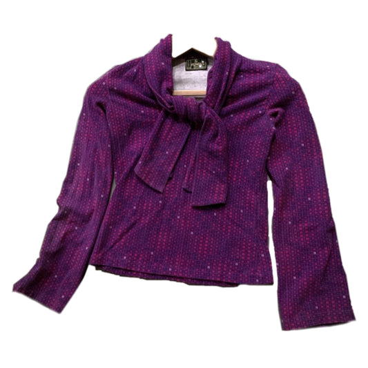 Fendi Checkered LS Logo Pussy Bowtie Top