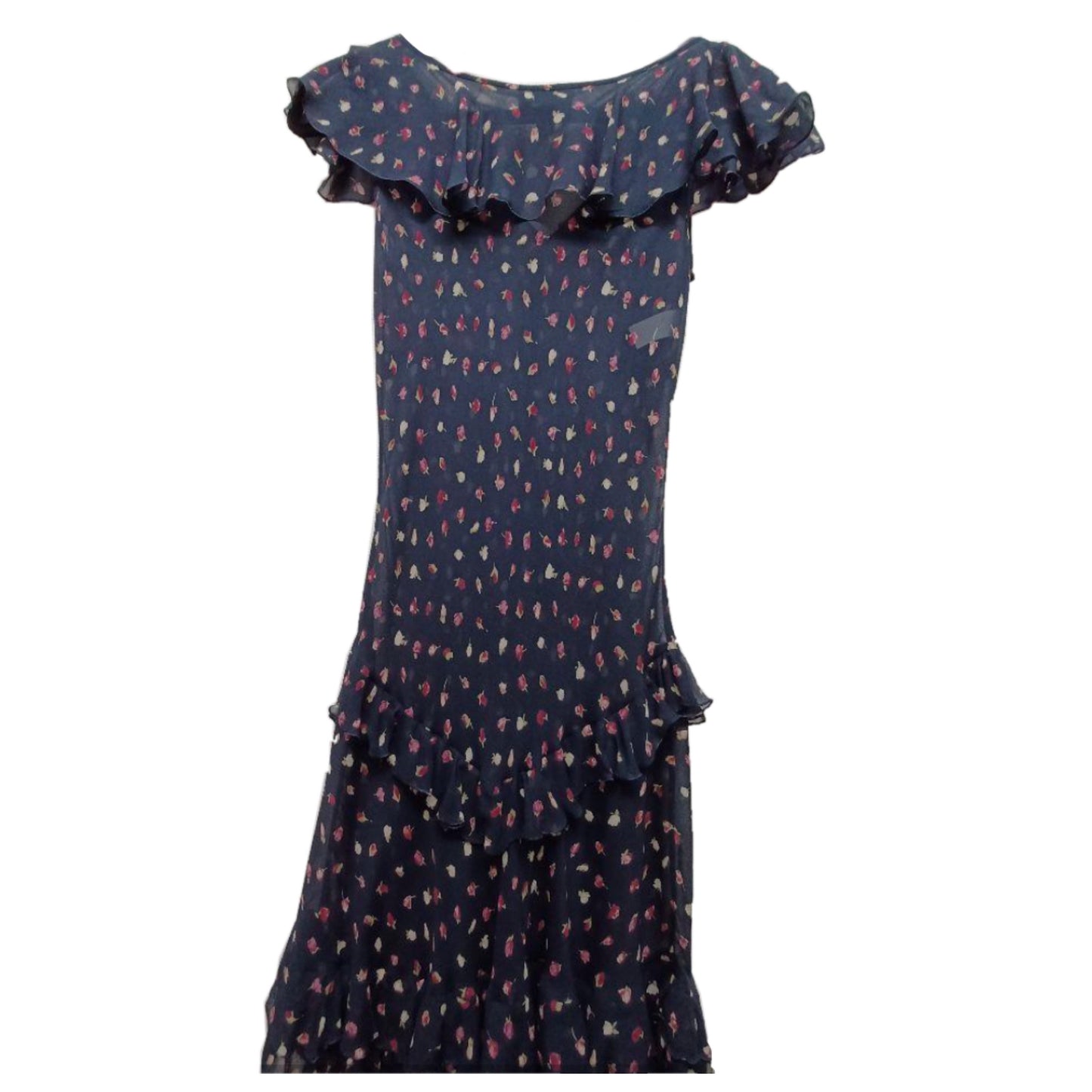 Moschino Cheap And Chic Floral Sheer Chiffon Frill Layered Midi Dress