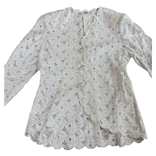 Christian Dior Lace Pearl Button Down Shoulder Pad Blouse