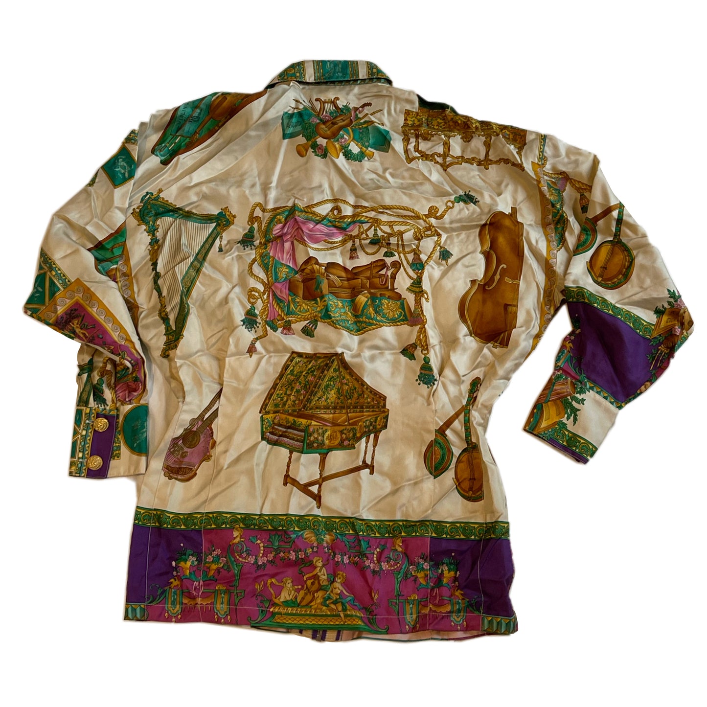 Gianni Versace Statue Print Pleated Medusa Zipper Shirt