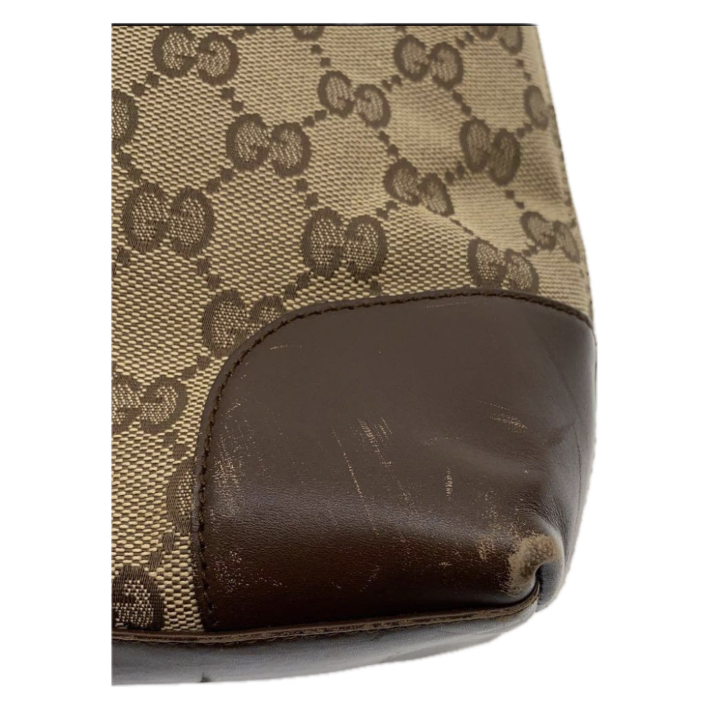 Gucci Monogram Canvas Leather Trim Strap Handbag