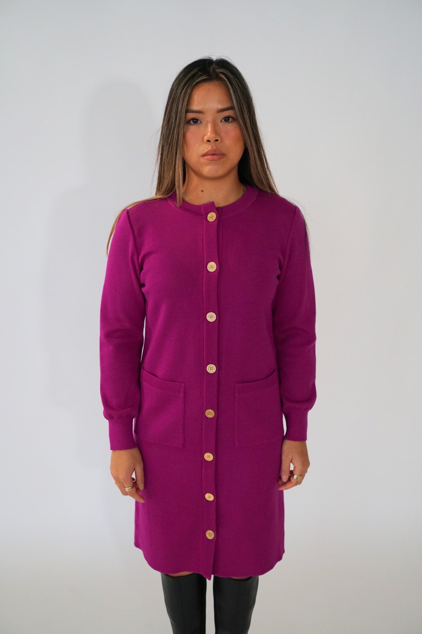 Yves Saint Laurent Knit Button Down Midi Dress