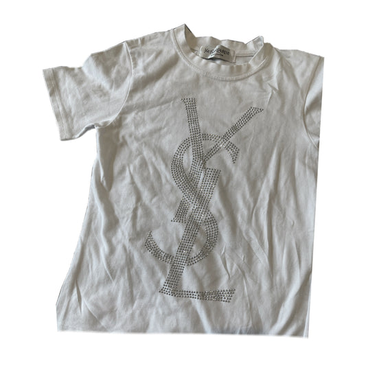 Yves Saint Laurent Rhinestone Logo White Tee