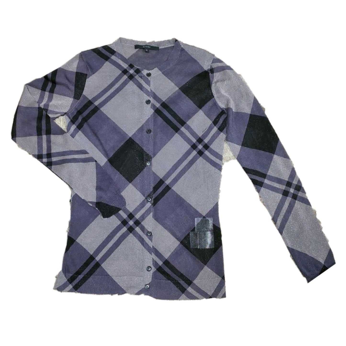 Gucci Plaid Glitter Purple Black Button Down Lurex Cardigan