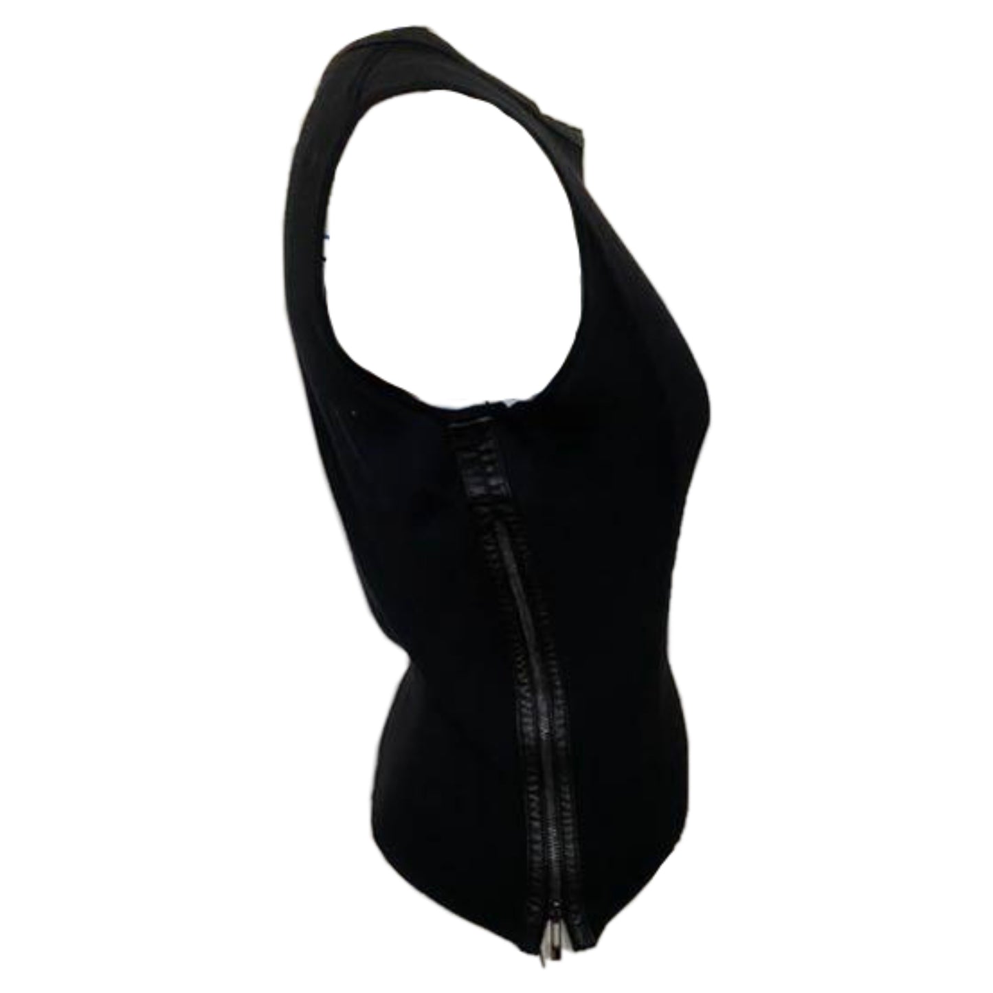 Gucci Ribbed Leather Trim Side Zipper Tank Top