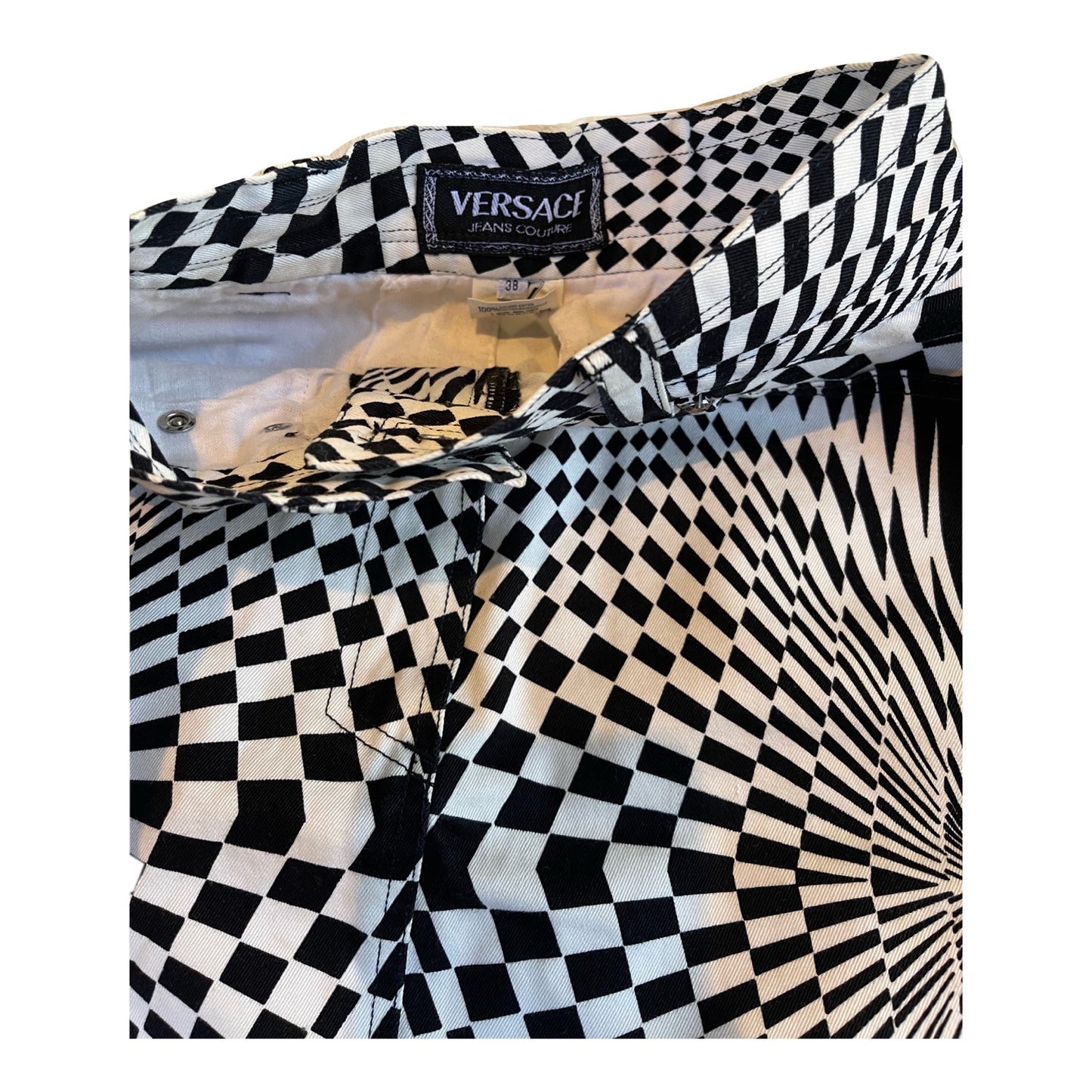 Versace Jeans Couture Psychedelic Checkered Denim Mini Skirt