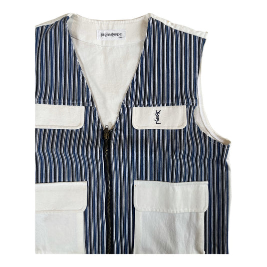 Yves Saint Laurent Stripe Canvas Logo Zip Vest