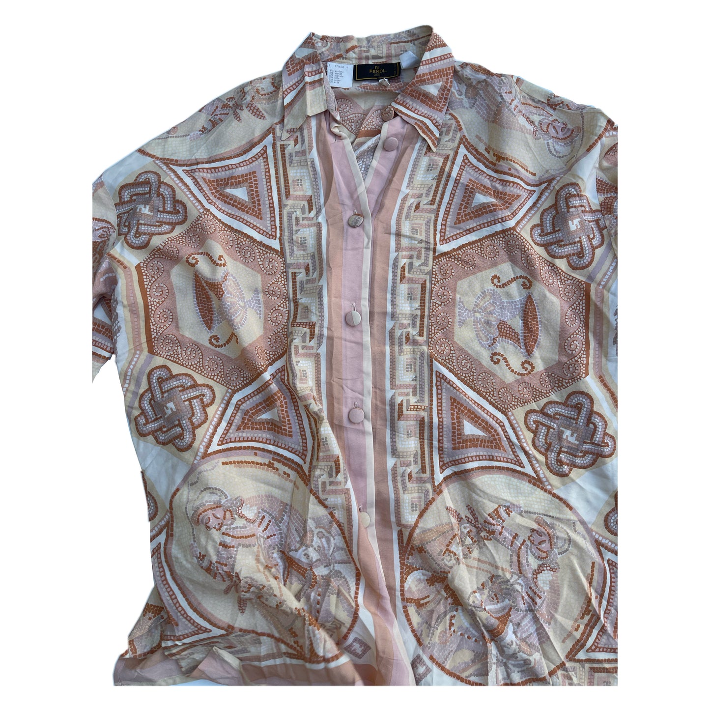 Fendi Roma Logo Tile Print Silk Oversized Shirt