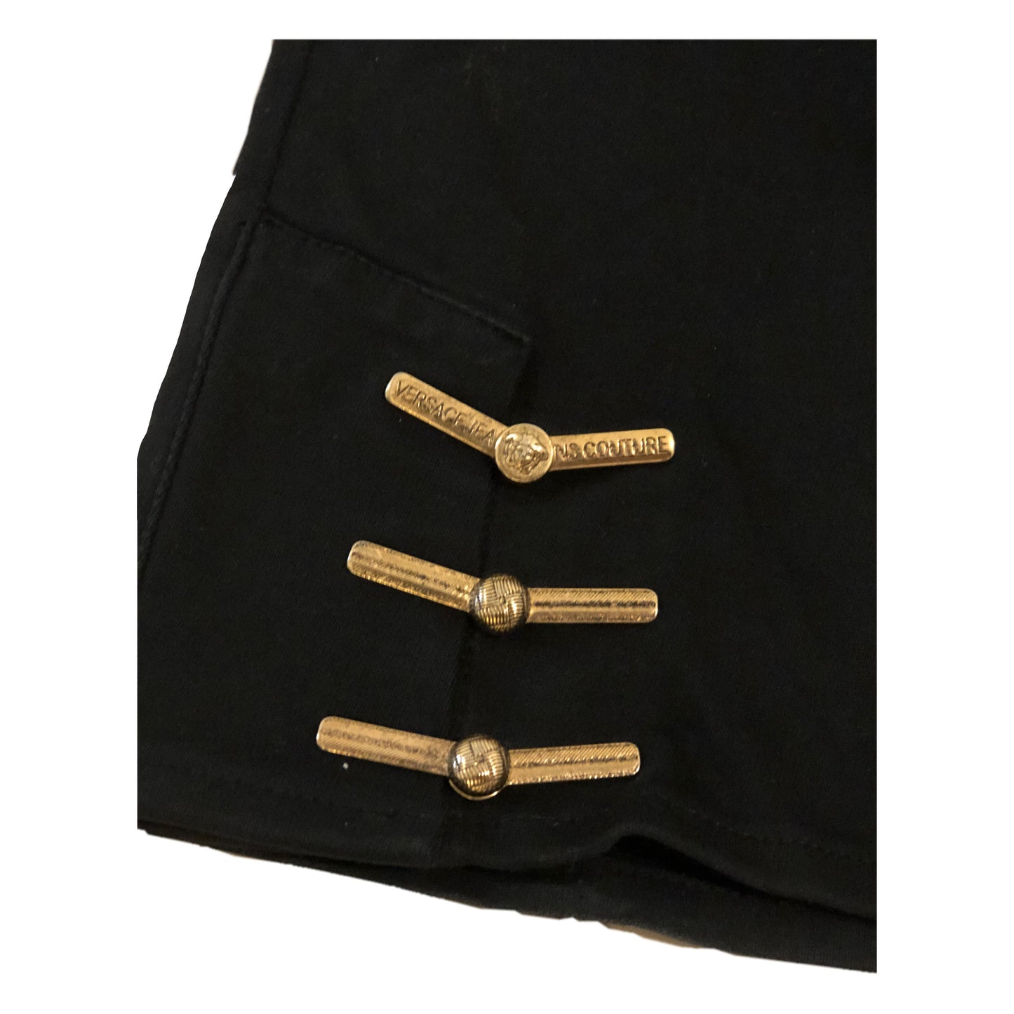 Versace Jeans Couture Black Low Rise Medusa Gold Link Hem Jeans