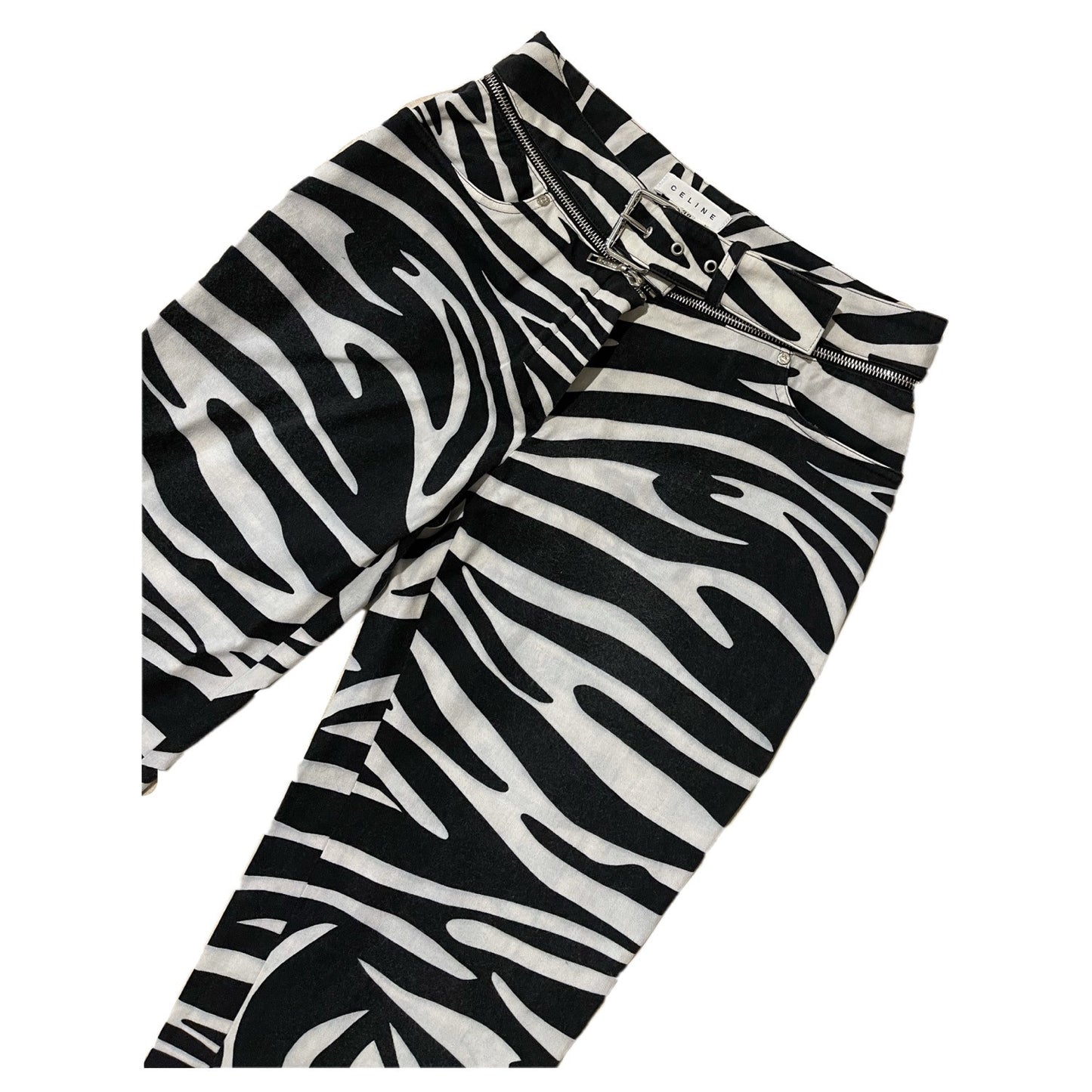 Celine Zebra Print Zipper BuckleTapered Pants