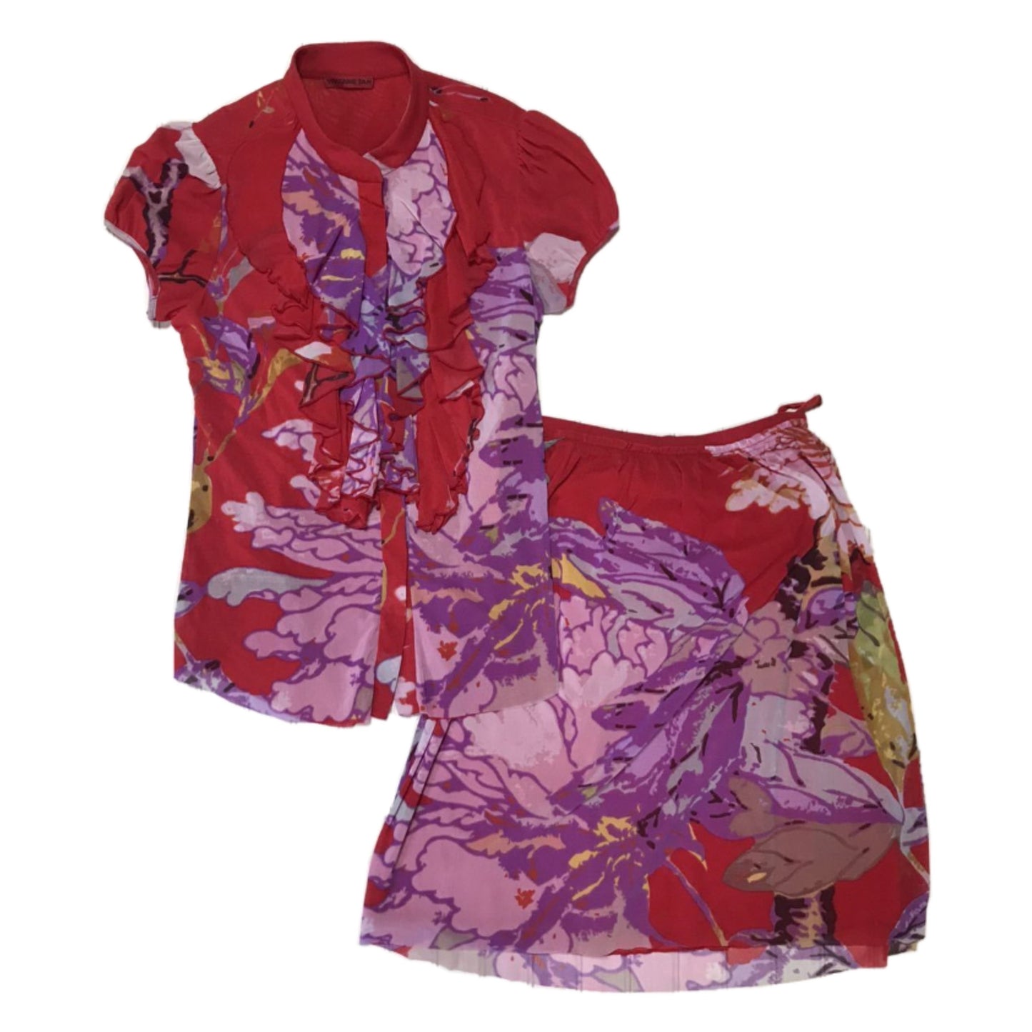 Vivienne Tam Floral Mesh Ruffle SS Blouse Skirt Set