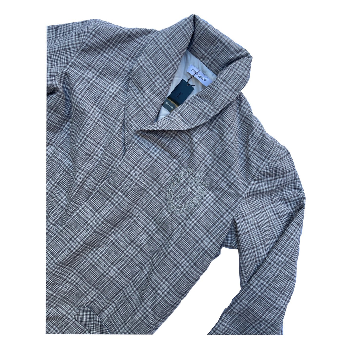 Yves Saint Laurent Grey Check Logo Quilted Puffer Jacket