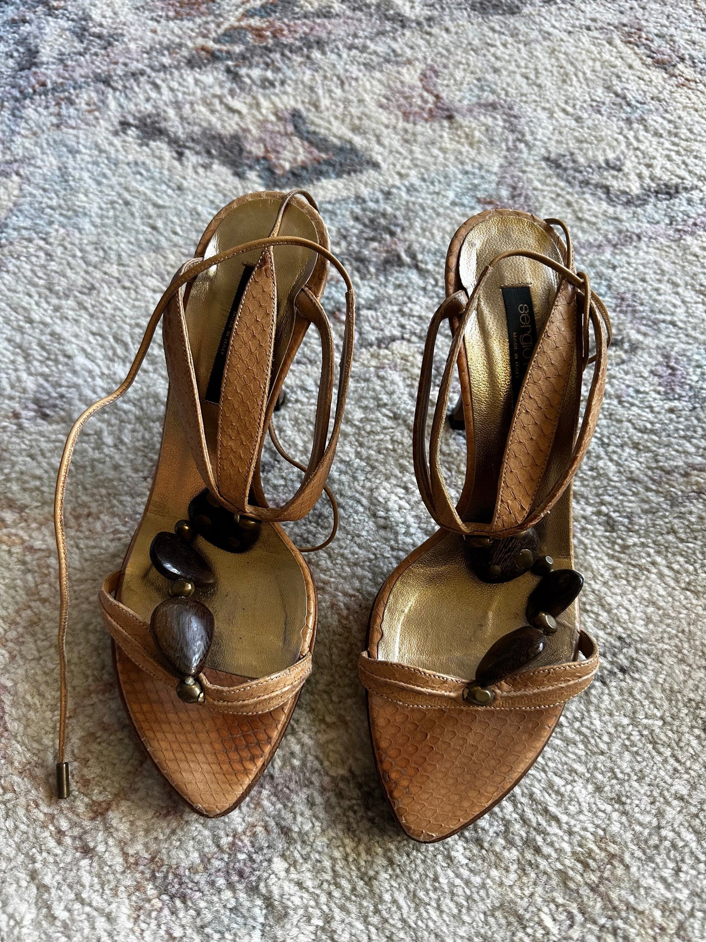 Sergio Rossi Stone Stack Wrap Sandals