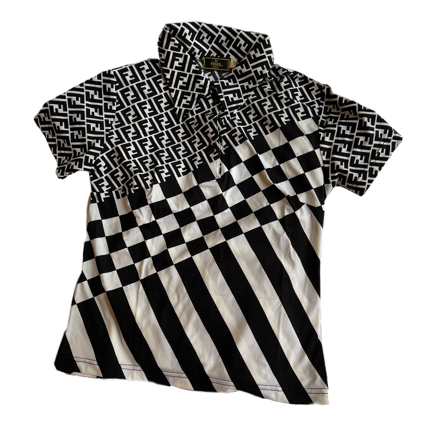 Fendi Black/White Zucca Check Polo Tee