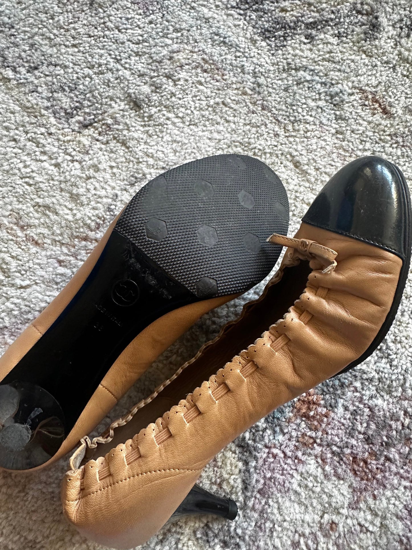 Chanel Two Tone Ballet Flat Heels