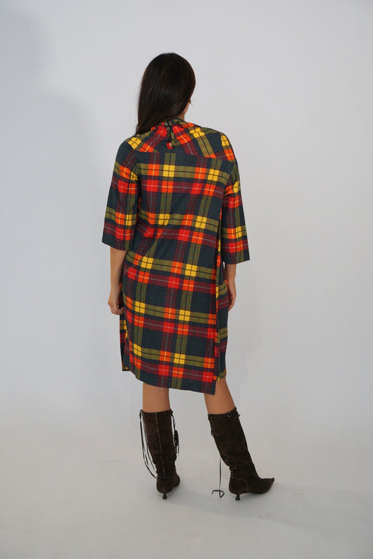 Tricot Comme des garçons plaid checkered LS dress w bow tie