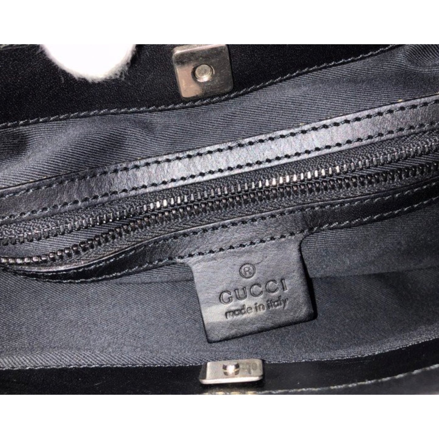 Gucci Canvas Monogram Black Leather Strap Shoulder Handbag
