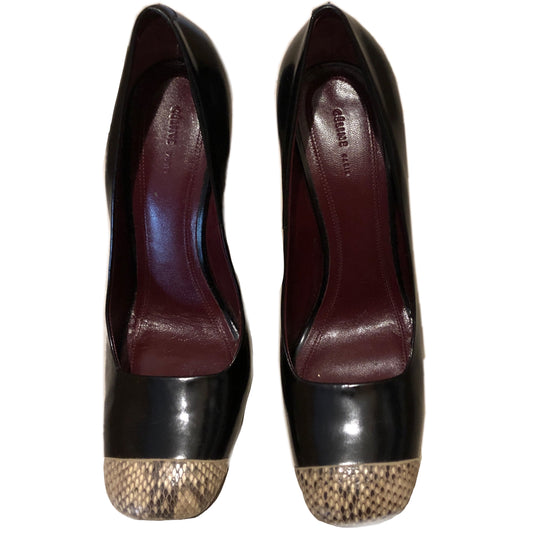 Celine Black Snakeskin Cap Toe Wedges