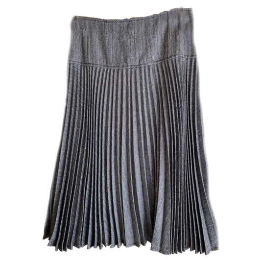 Valentino Tweed Herringbone Pleated Buckle Midi Skirt