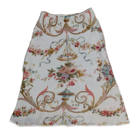 Christian Dior Floral Vintage Silk Button Flare Midi Skirt
