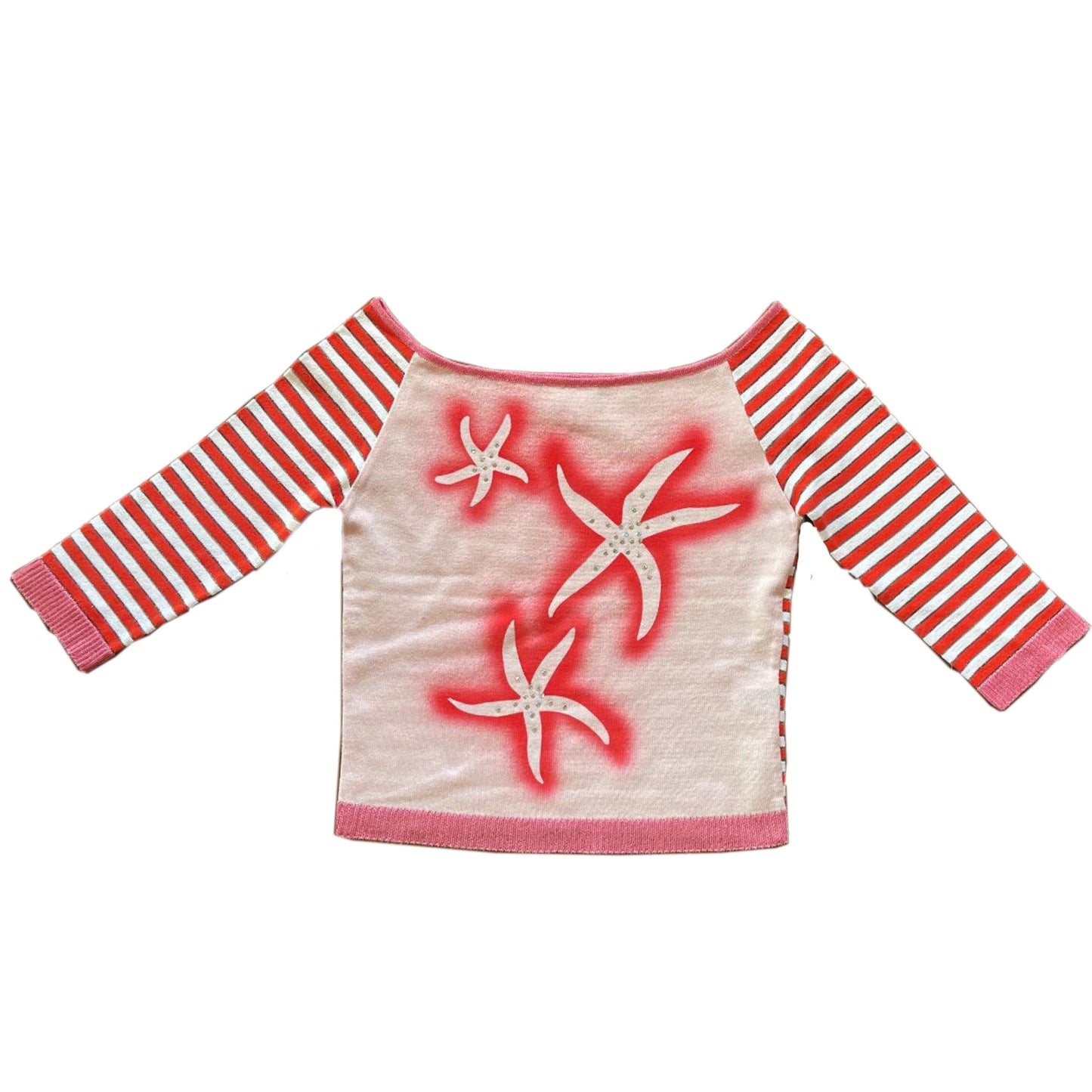 Versace Jeans Couture Glitter Starfish Stripe Knit Off Shoulder Top