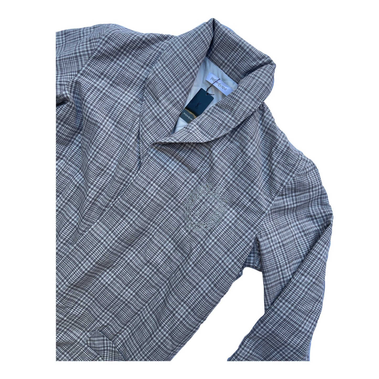 Yves Saint Laurent Grey Check Logo Quilted Puffer Jacket