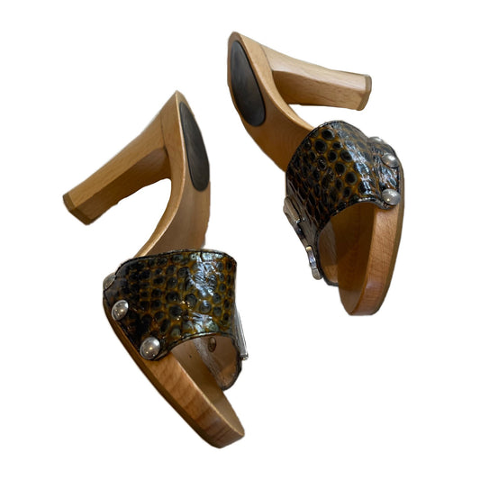 Christian Dior Logo Alligator Skin Wooden Clogs