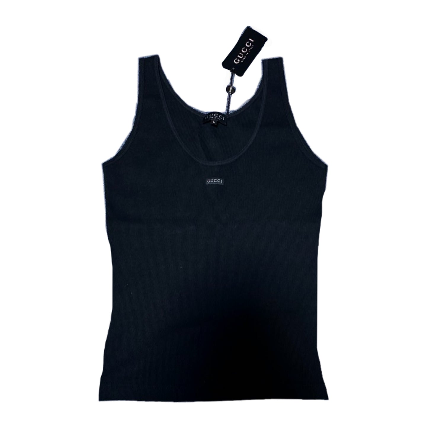 Gucci Black Ribbed Logo Tank Top