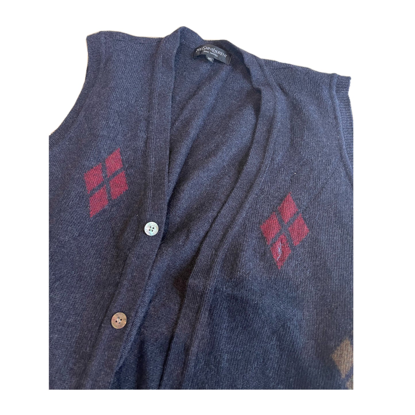Yves Saint Laurent Pour Homme Argyle Knit Button Vest