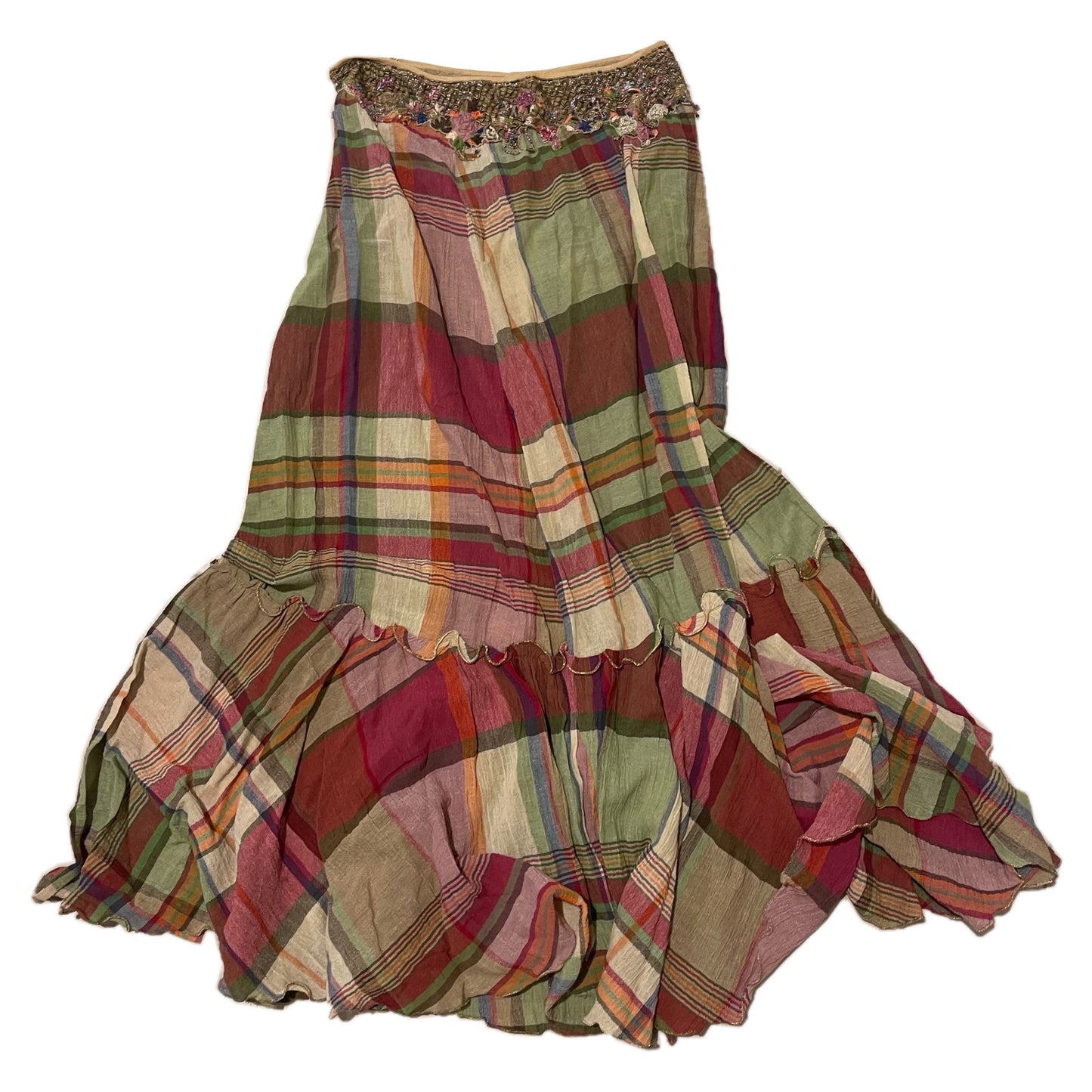 Sportmax Beaded Skirt Plaid Tiered Maxi Skirt