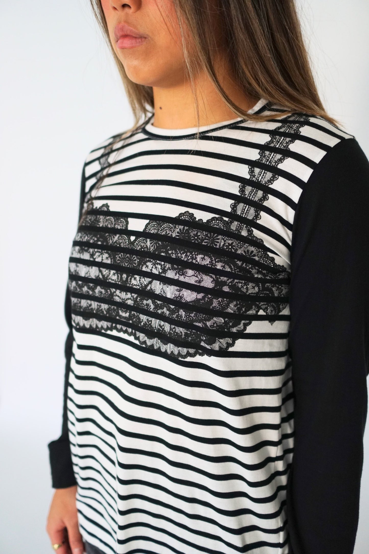 Tricot Comme Des Garcons Lace Bra Graphic Print Stripe LS Tee
