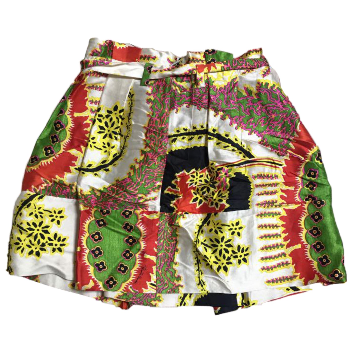 Roberto Cavalli Floral Silk Paperbag Skirt