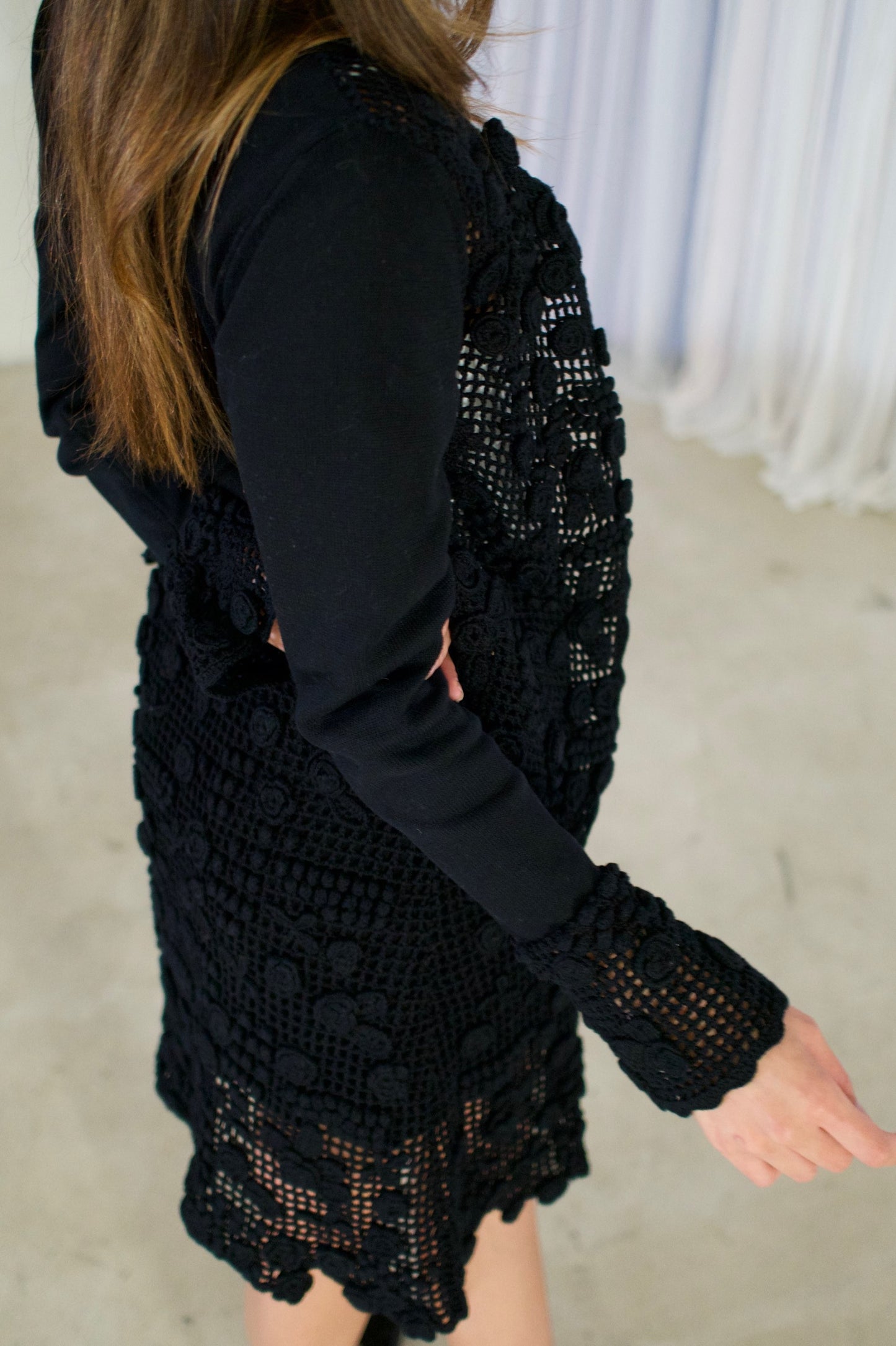 Valentino Crochet Floral Knit Cardigan Skirt Set