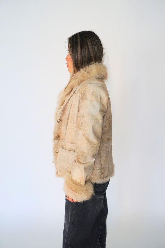 Marella Sport Rabbit Fur Trim Leather Jacket