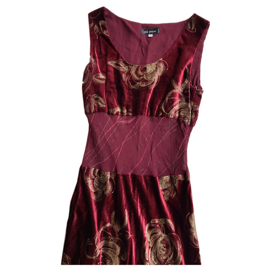 Anna Sui Velour Mesh Cut Out Floral Midi Dress