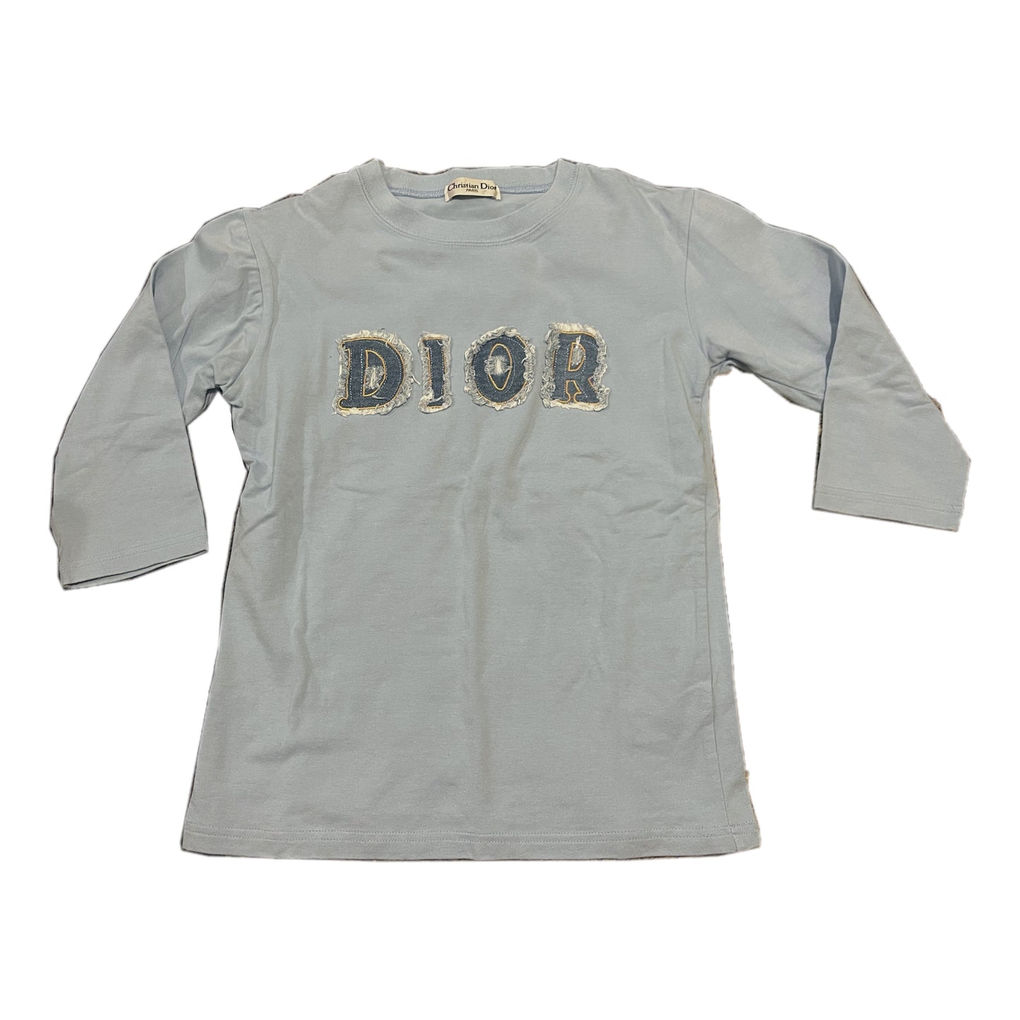 Christian Dior Baby Blue Denim DIOR Logo Half Length Sleeve Tee