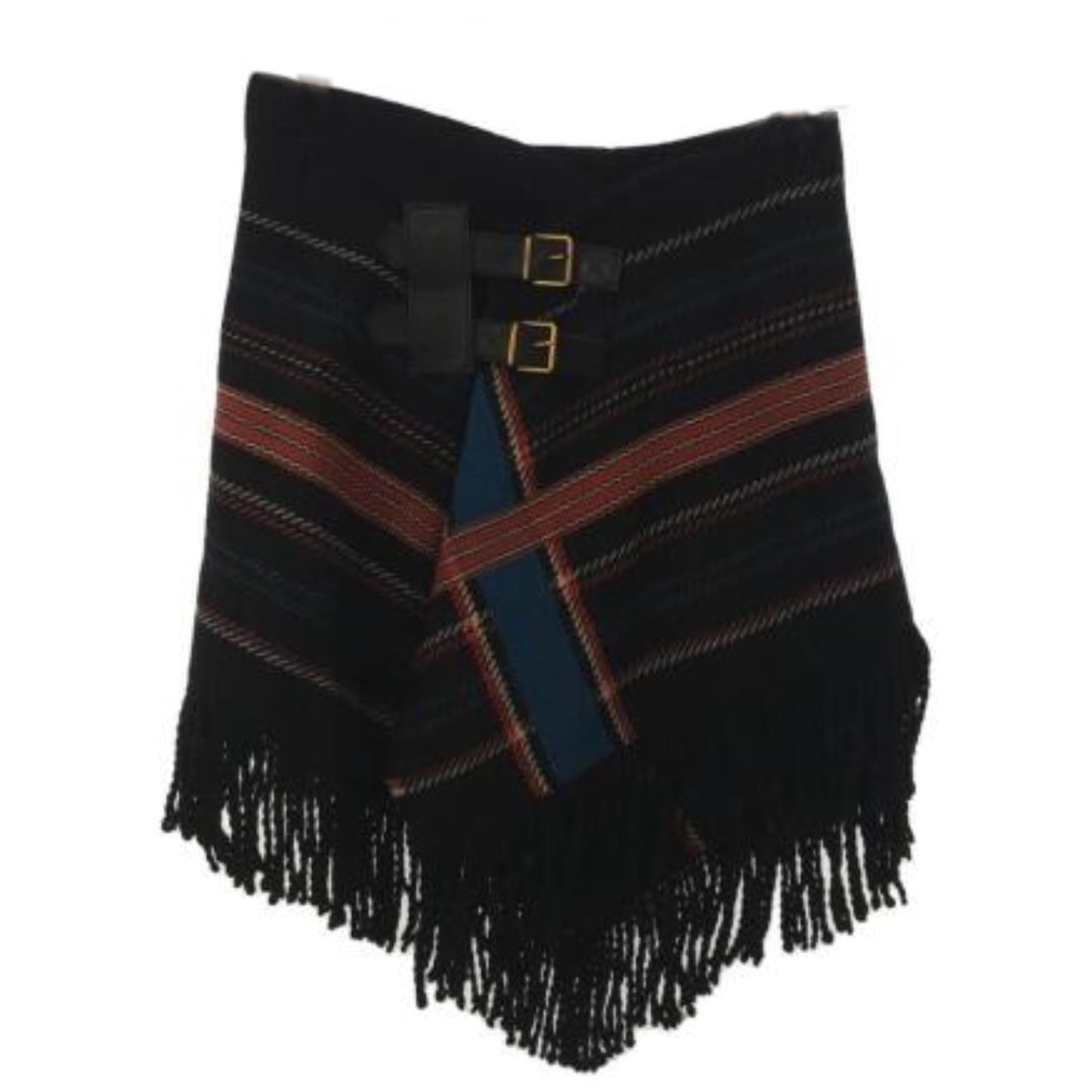 Gucci Large Check Buckle Wool Fringe Skirt
