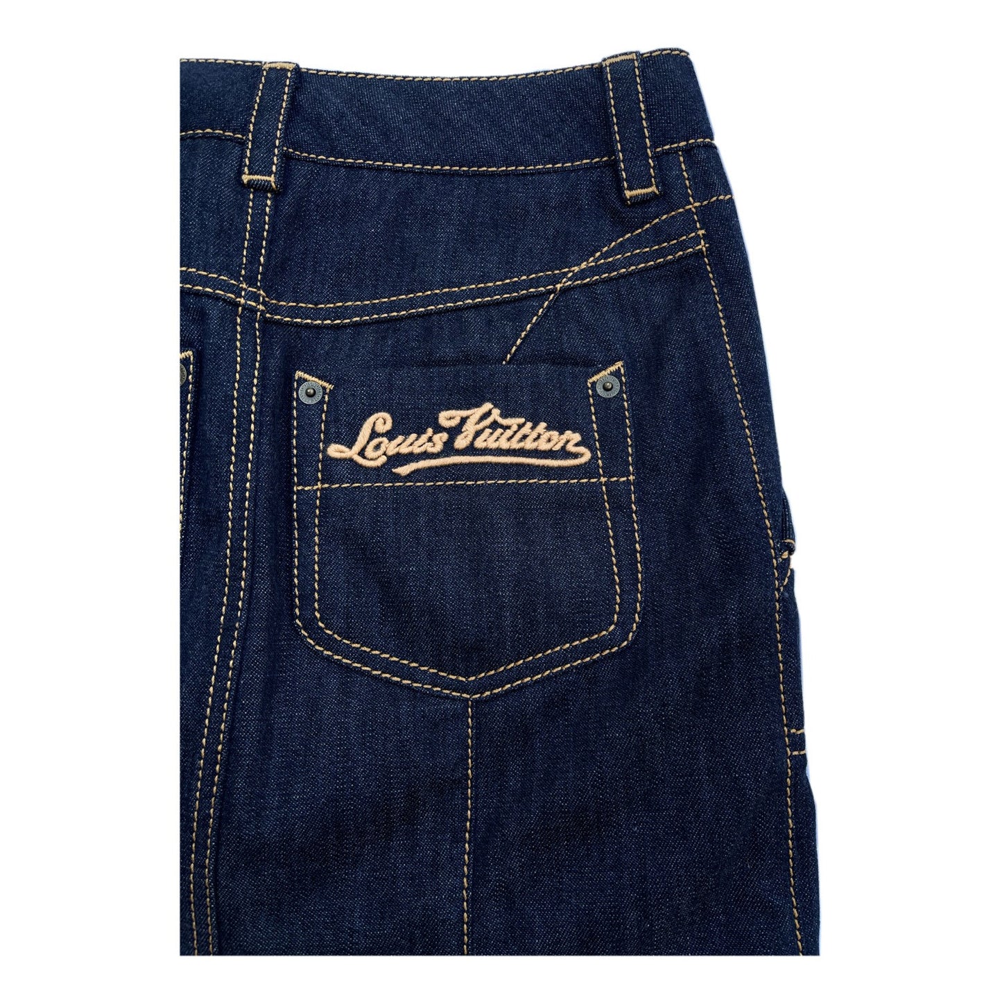 Louis Vuitton Denim Logo Embroidery Mini Skirt