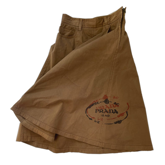 Prada Twill Paint Logo Circle Midi Skirt
