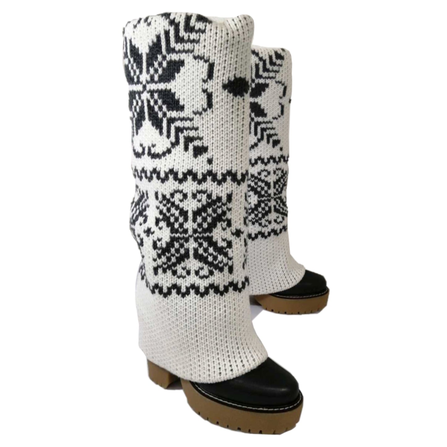 Dolce & Gabbana Knitted Argyle Leather Platform Knee High Boot