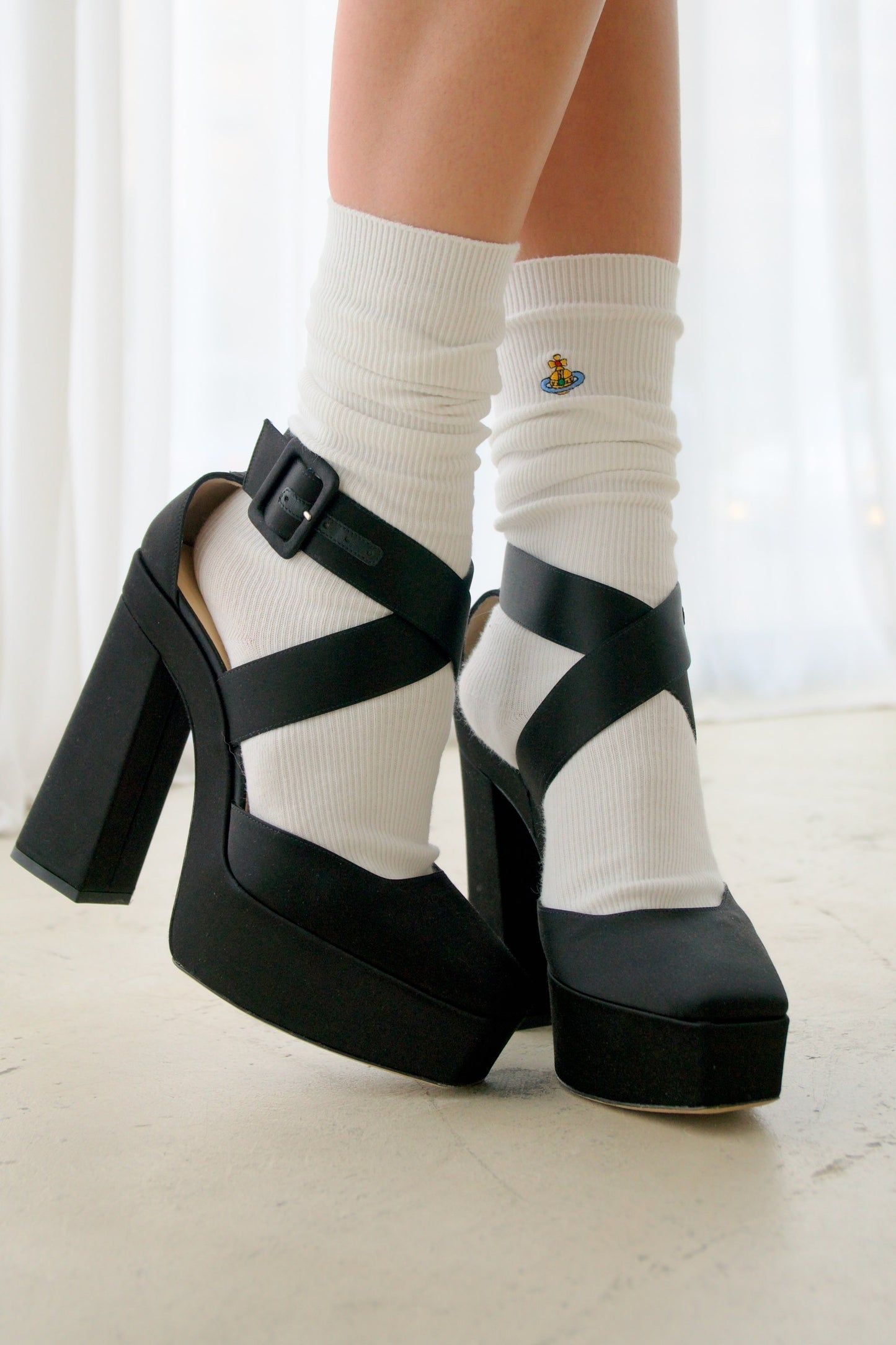Jimmy Choo Satin Platform Criss Cross Heels