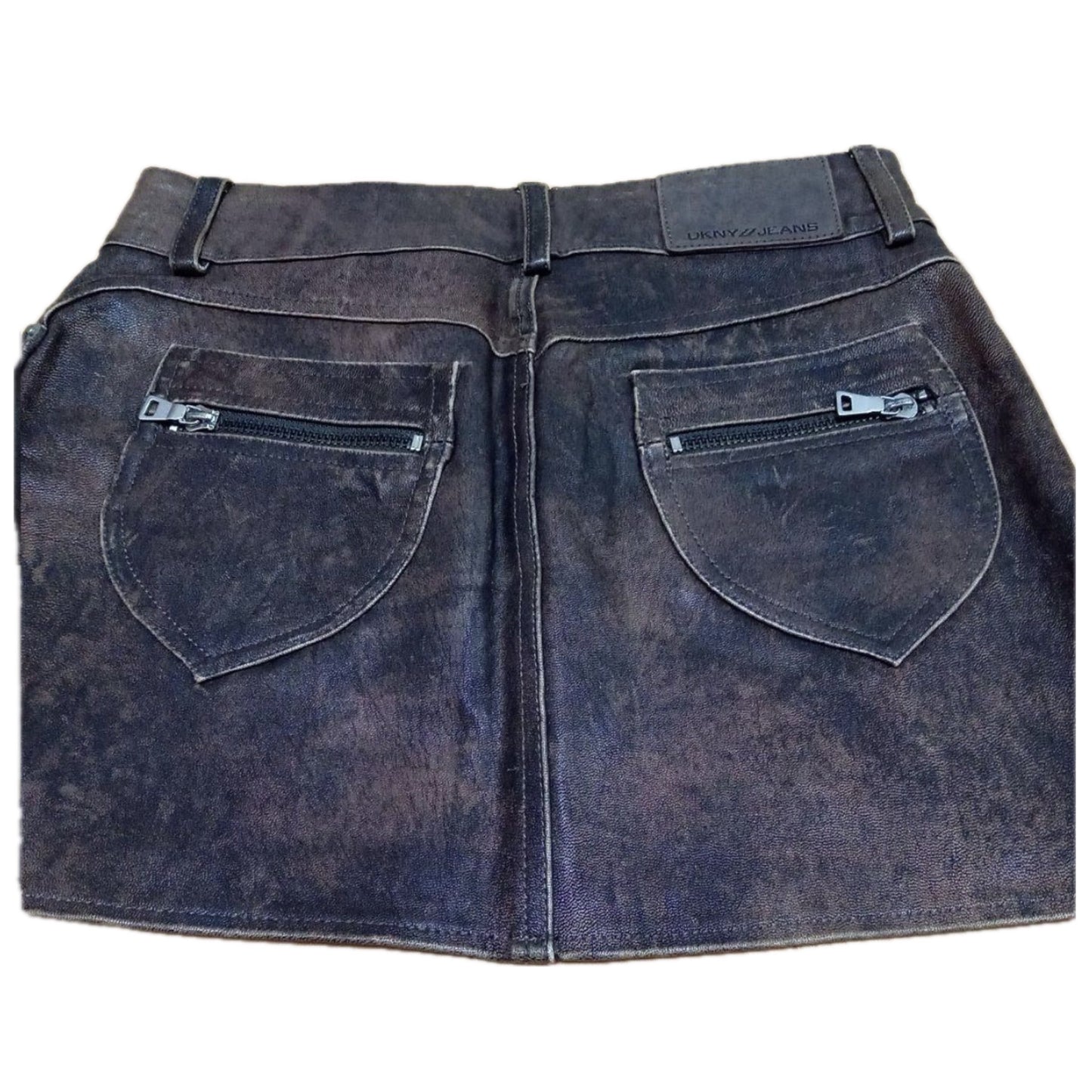 DKNY Leather Distressed Wash Mini Skirt
