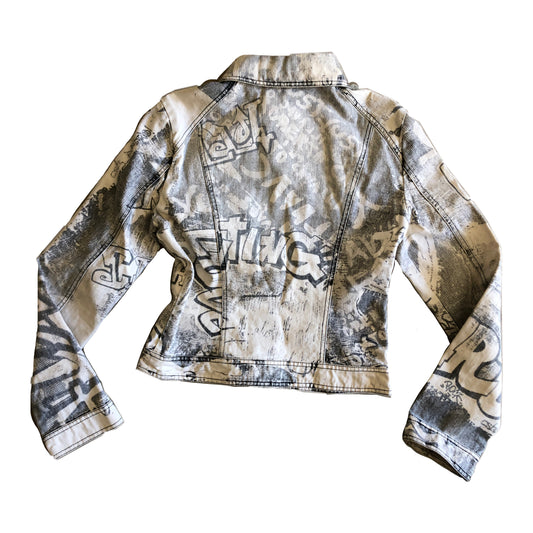 Roberto Cavalli Graffiti Grey/White Bustier Denim Jacket