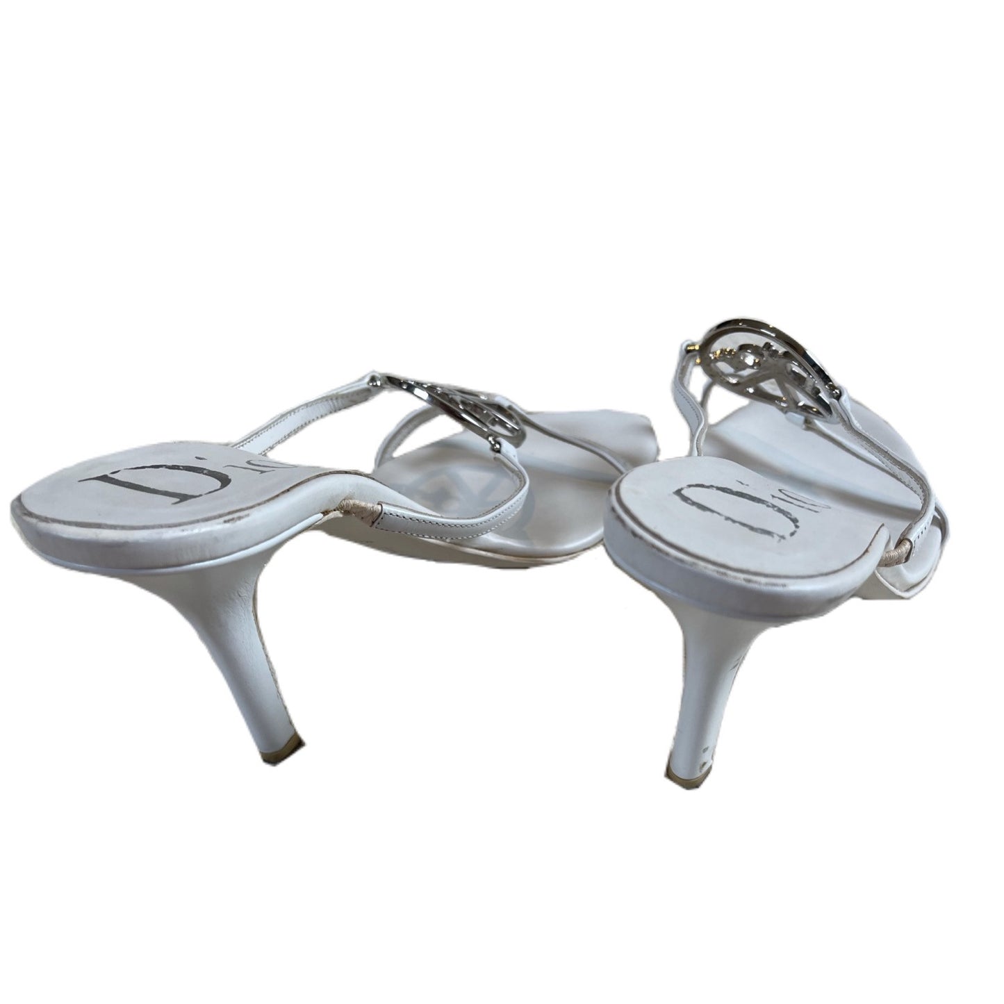 Christian Dior White Metal Peace Logo Sandal high heels